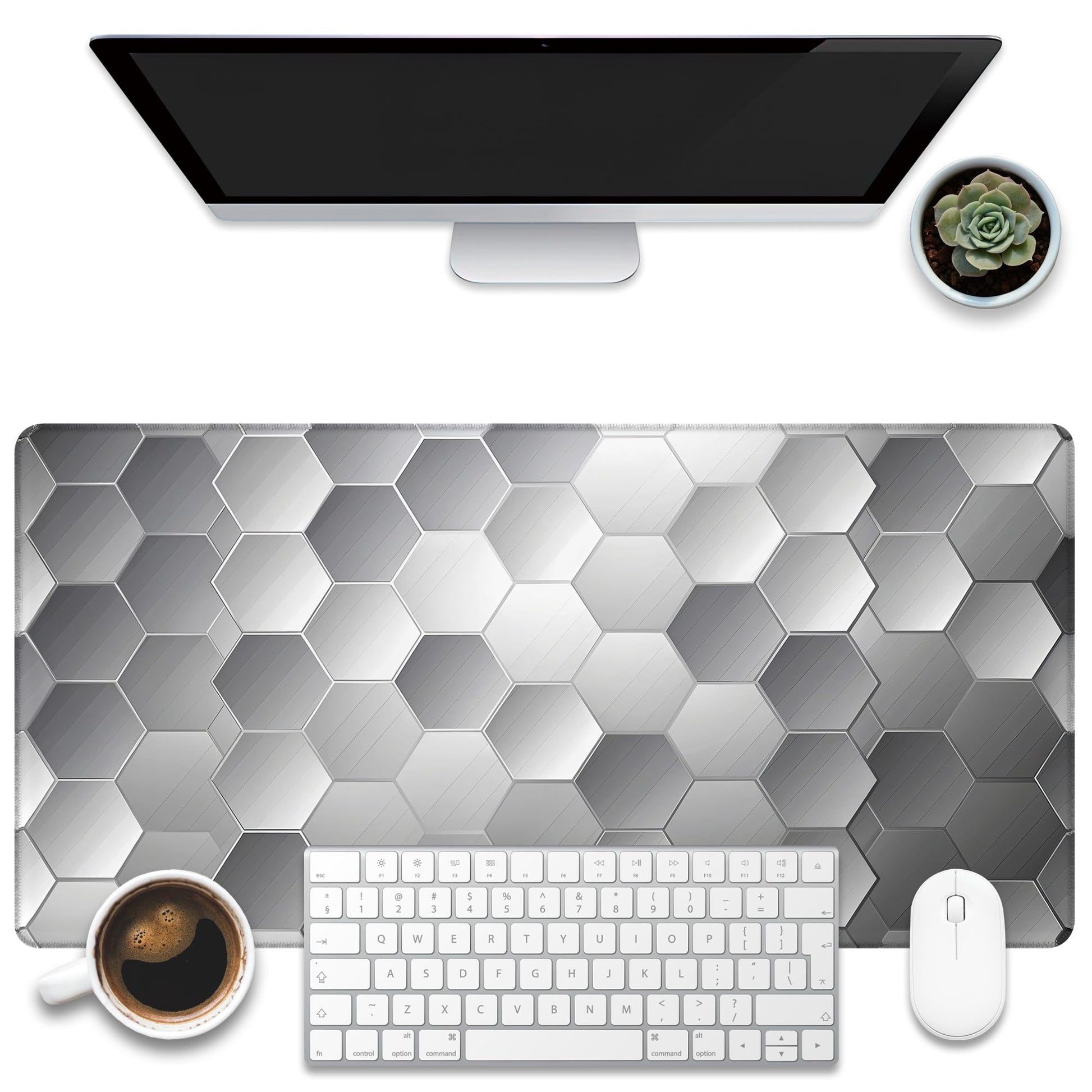 KOAIWPAE Large Gaming Mouse Pad for Desk, Silver Technology Honeycomb Desk Mat, Sci-Fi Honeycomb