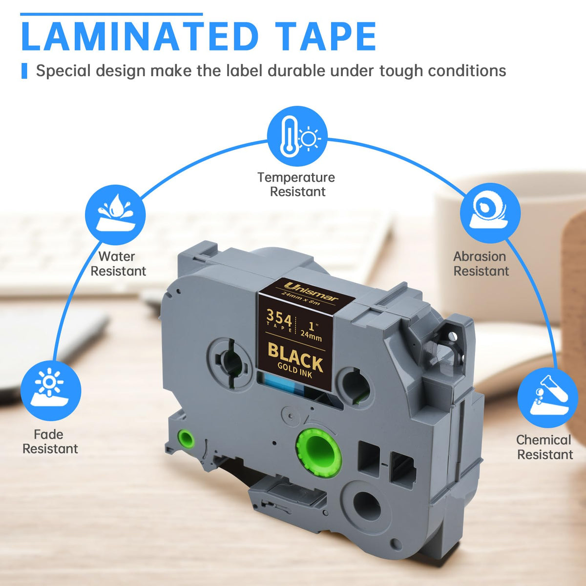 Unismar Compatible for Brother TZe-354 TZ354 Gold on Black Label Tape 24mm