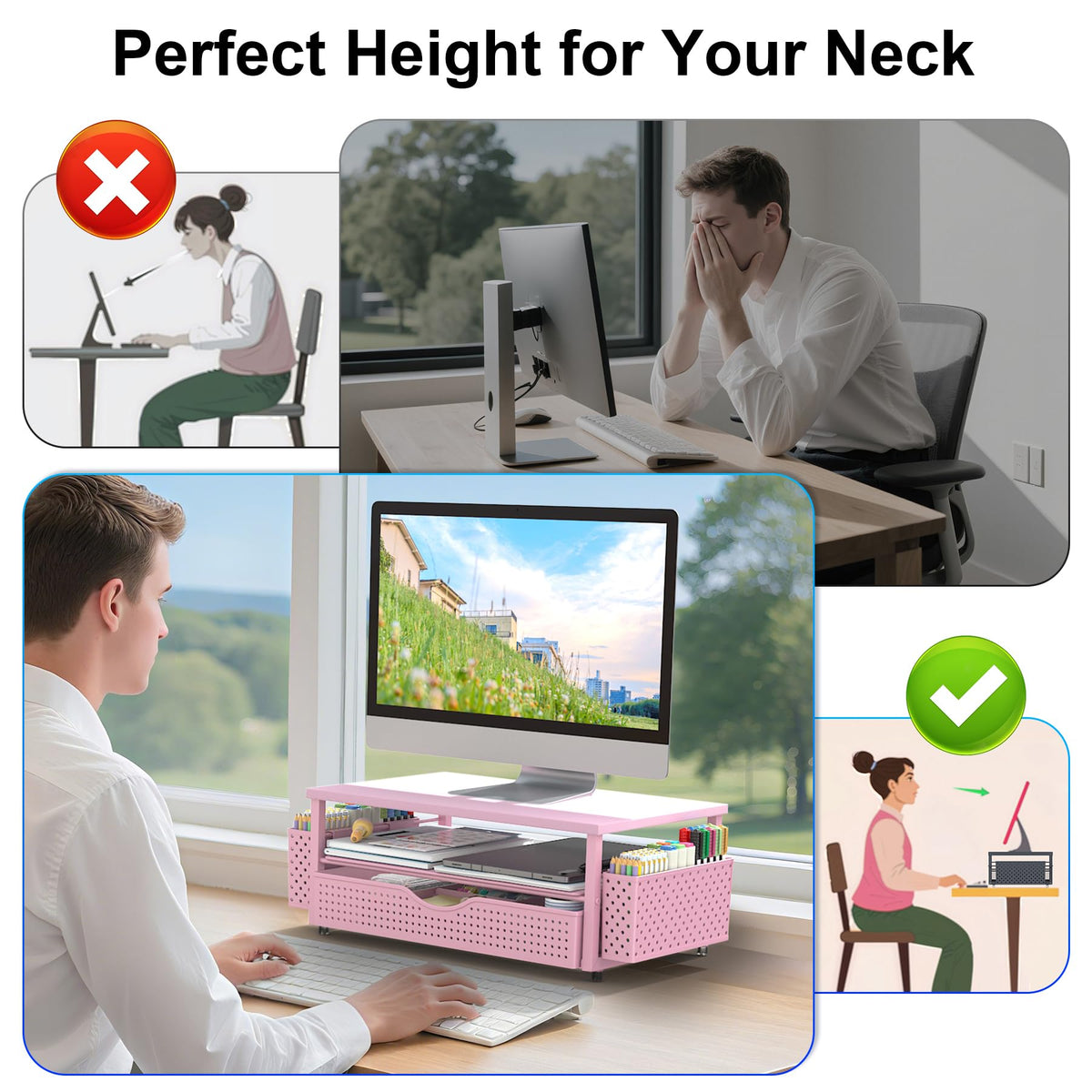 Spacrea Desk Organizers and Accessories, Printer Stand with Storage, Pink