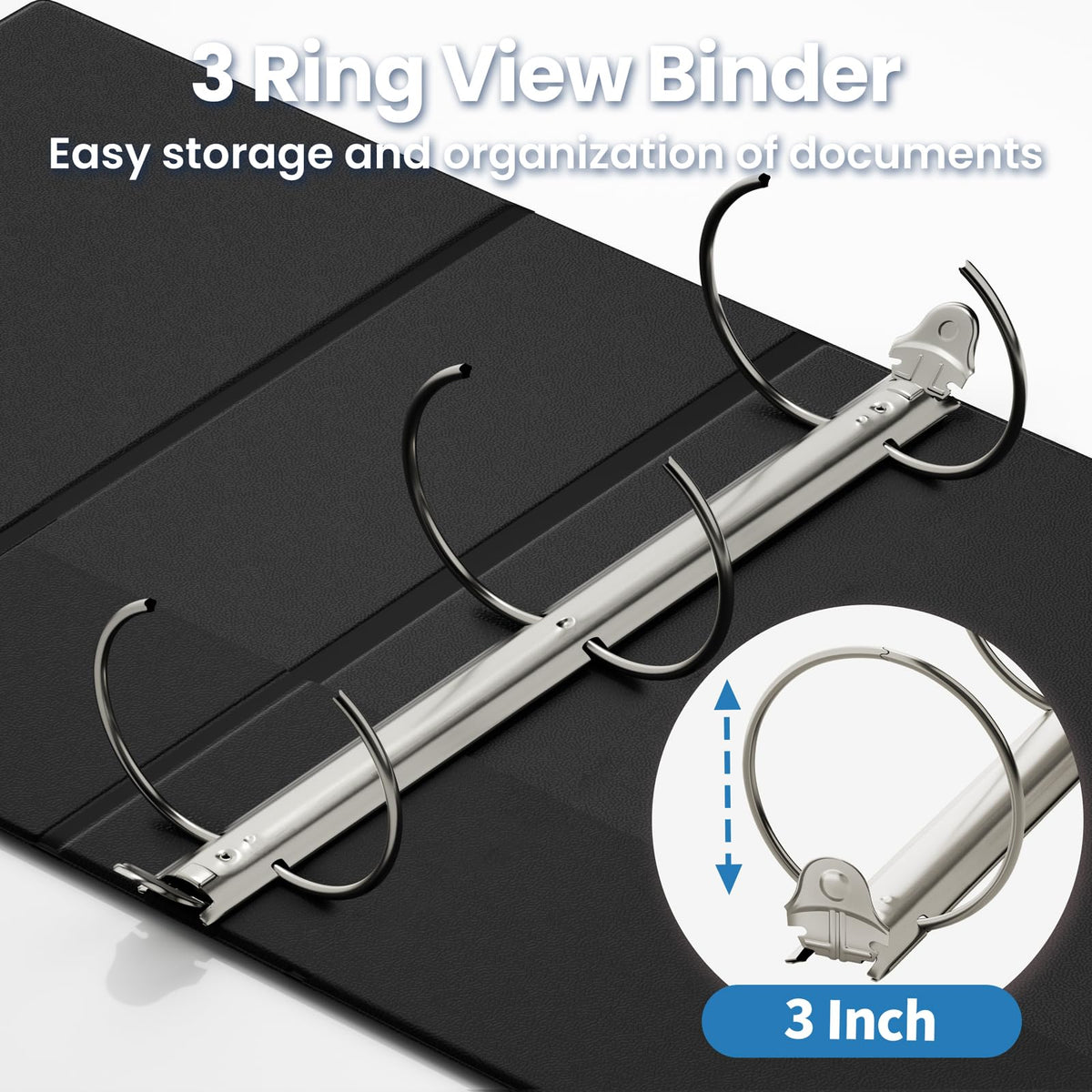 SUNEE 3 Inch Binders Black 4-Pack,3 Ring PVC-Free Clear View Large Binders 3" (Fits 8.5x11 Inches)