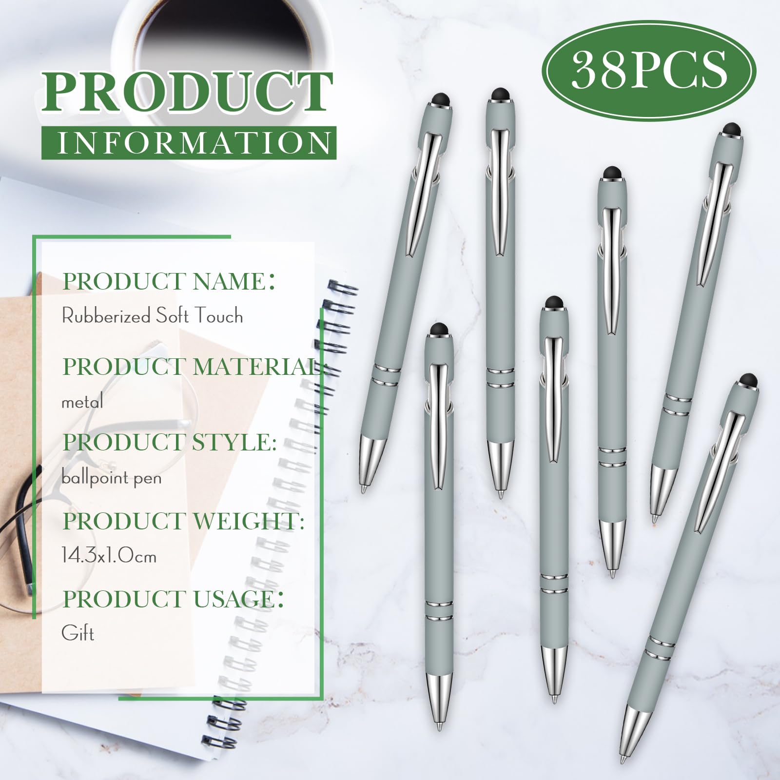 Zonon 38 Pieces Rubberized Ballpoint Pen with Stylus Tip Stylish Metal Pen Capacitive Stylus with