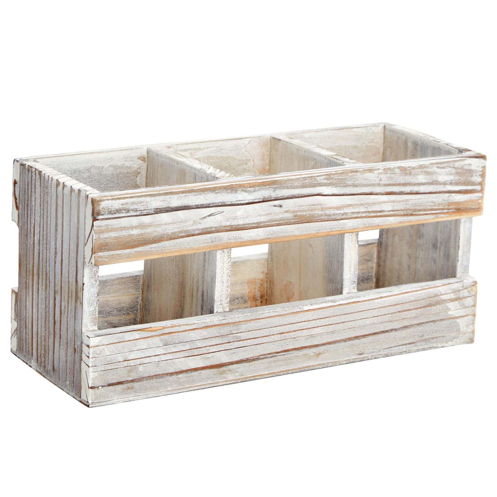 Juvale Farmhouse Decor 3-Compartment Pencil Holder & Desk Organizer - 9.5 x 4.25 x 4 in - Cedarwood