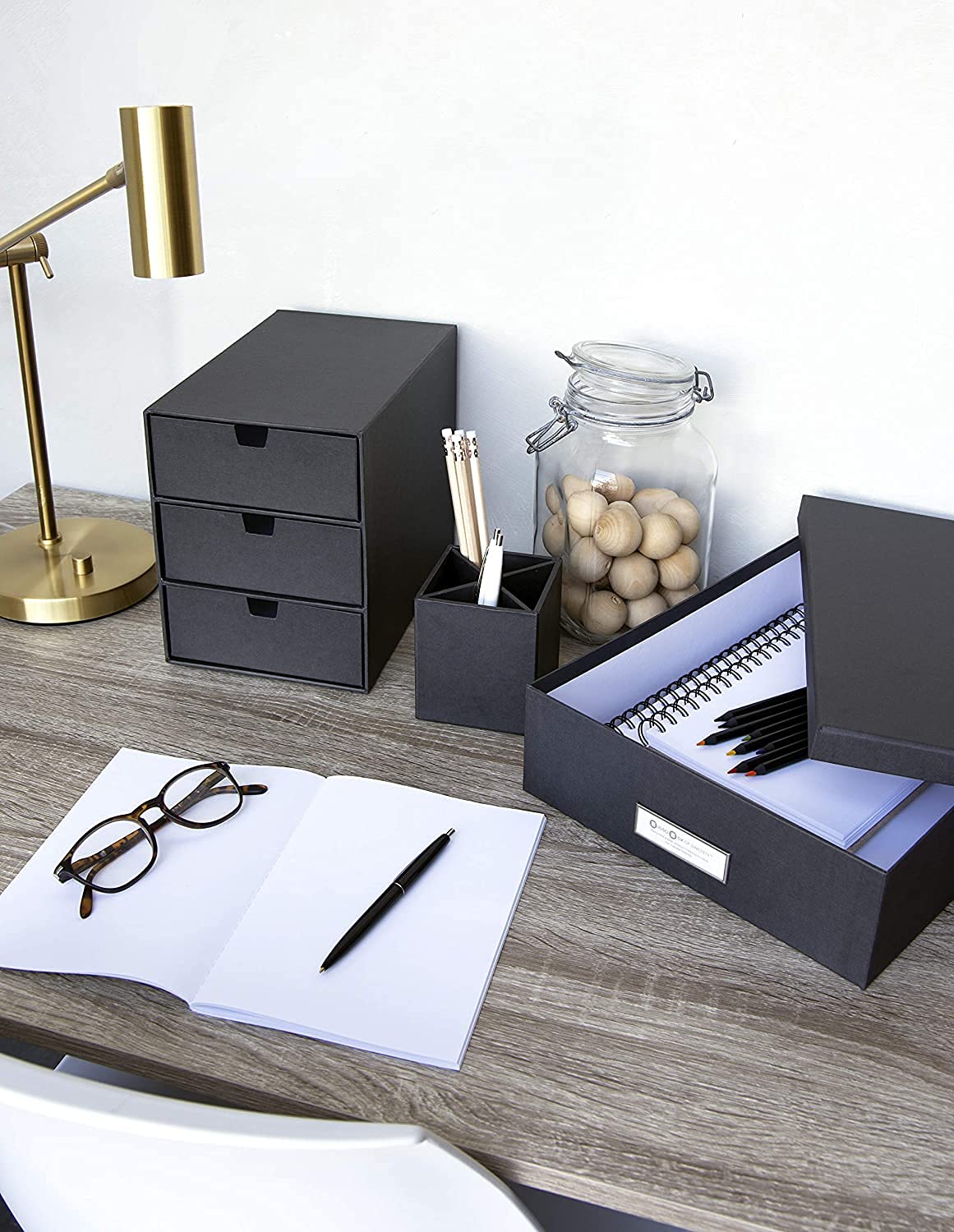 Bigso Ingrid 3-Drawer Fiberboard Desk Organizer for Office Supplies and Accessories - Stackable