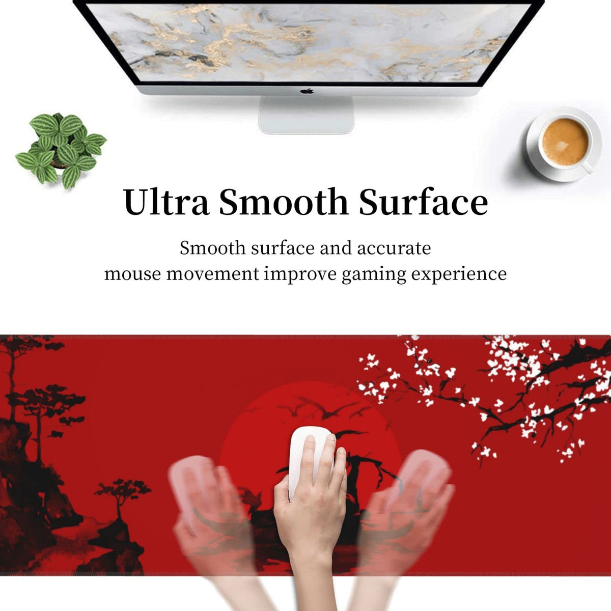 Japanese Cherry Blossom Samurai Black Red XXL XL Large Gaming Mouse Pad for Desk, Non-Slip Long