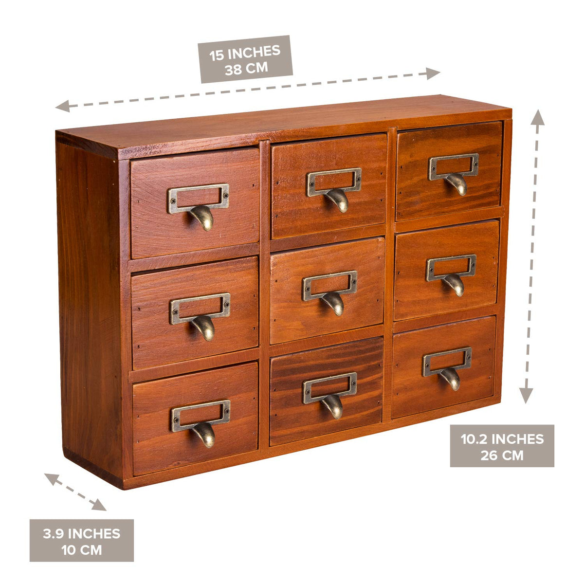 Wooden Drawer Organizer for Desktop - Vintage Apothecary Cabinet w/ 9 Drawers - Wood Desk Organizer
