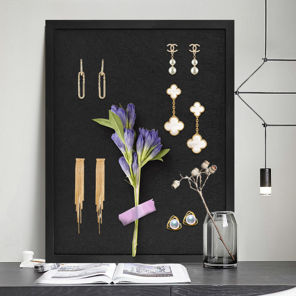 Black Bulletin Board Large Cork Board with Felt, 23"x17" Large Display Pin Board Vision Board for