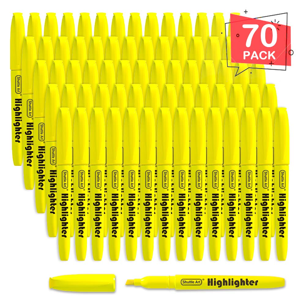 Shuttle Art 70 Pack Highlighters, Yellow Highlighters with Versatile Chisel Tip, Highlighter