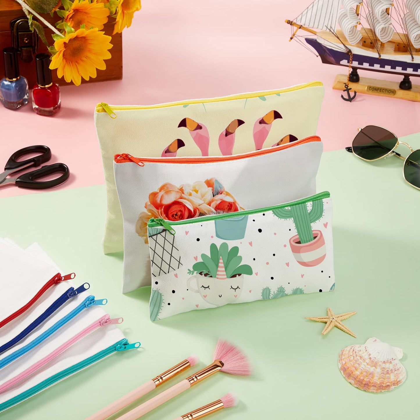 Frienda 50 Pcs Sublimation Blank Canvas Makeup Bags Bulk DIY Heat Transfer Canvas Pen Case Pencil