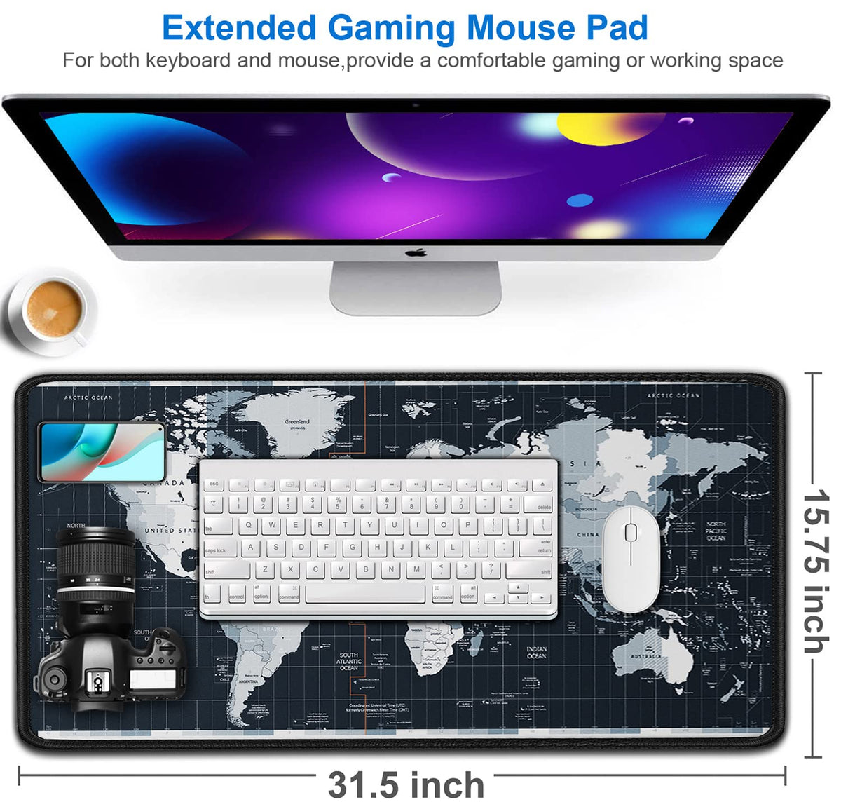 Large Gaming Mouse Pad with Stitched Edges, 31.5x15.7 in Extended Computer Keyboard Mouse Mat