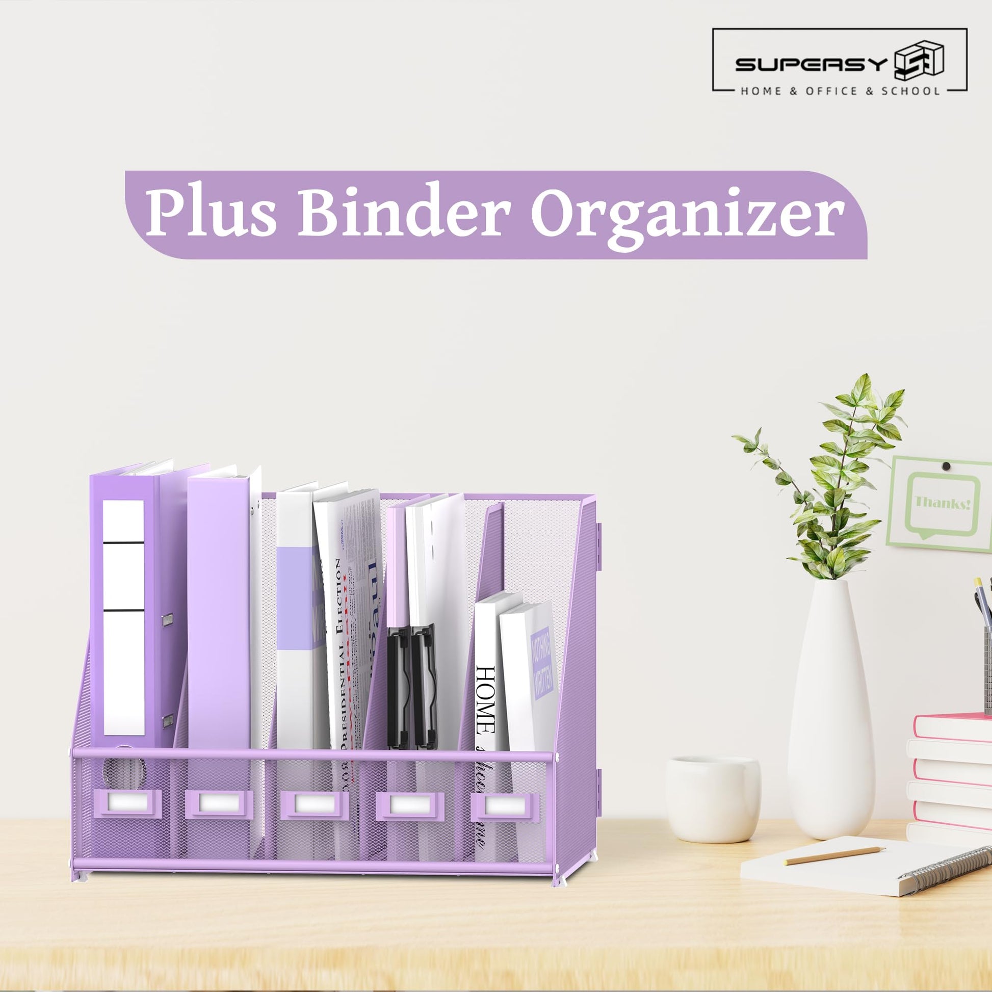 SUPEASY Desk Organizers Metal Desk Magazine File Holder with 5 Vertical Compartments Rack File