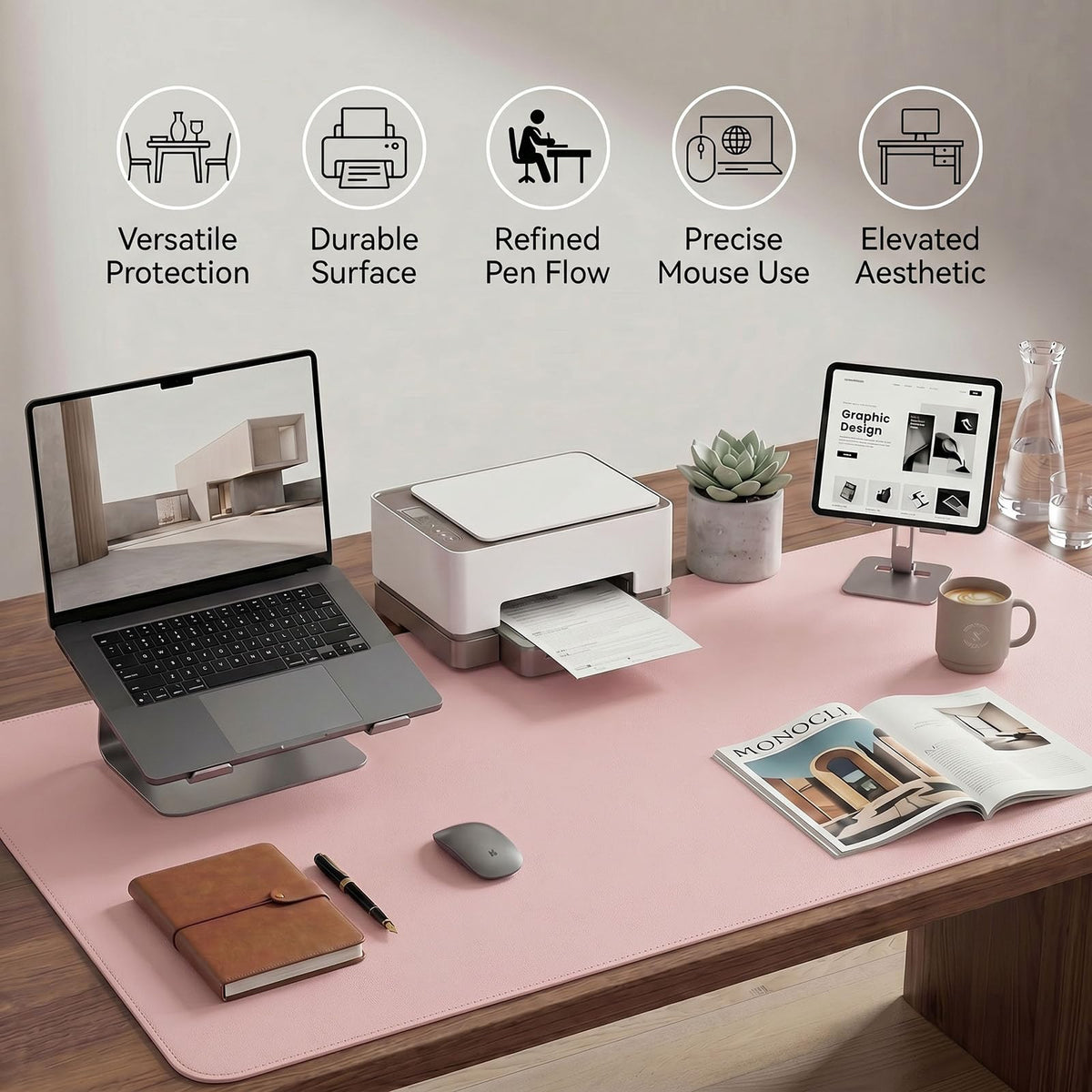 PROMATTOO Large Desk Pad Non-Slip Desk Mat Protector for Keyboard Mouse Waterproof Vegan Leather