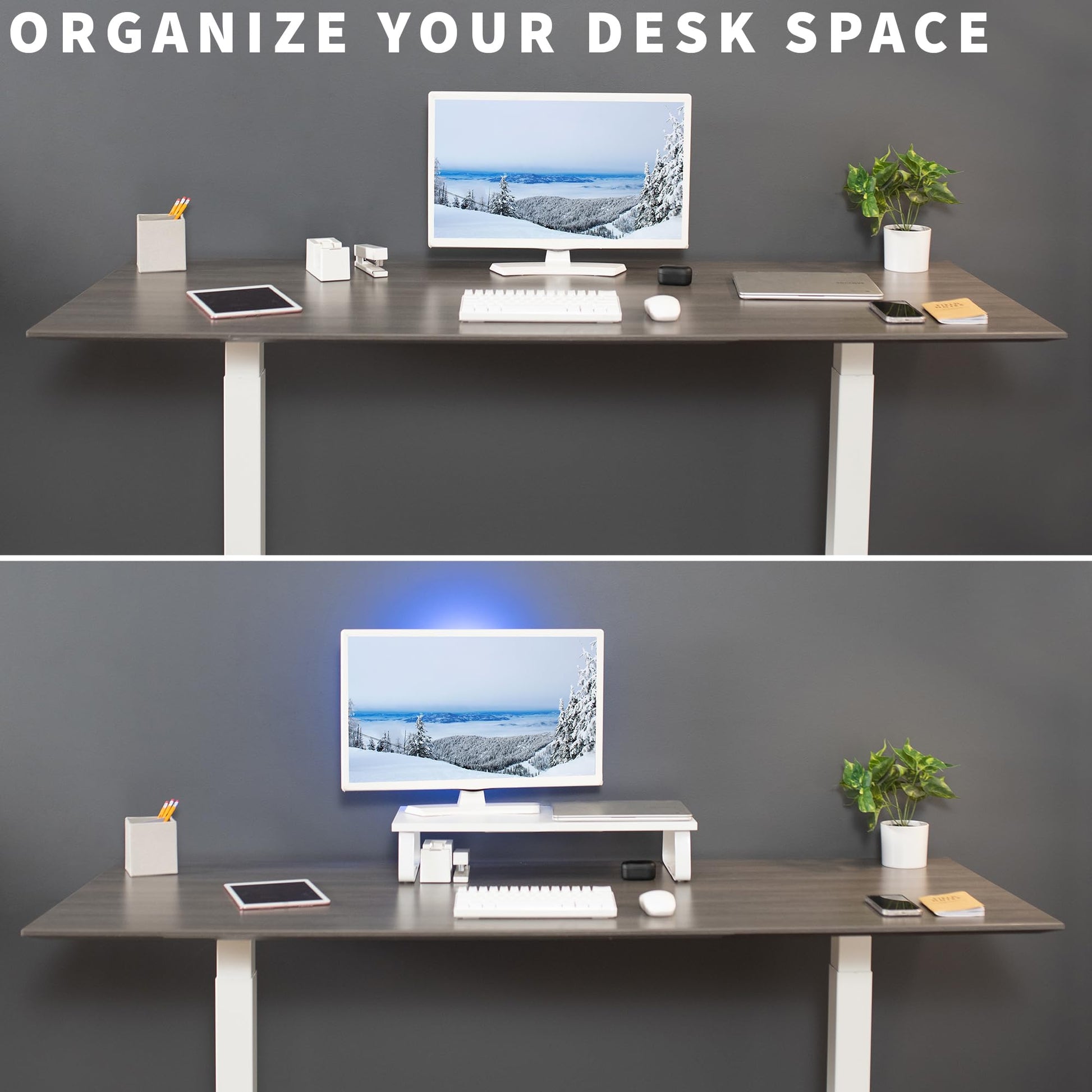 VIVO 24 inch Monitor Stand, Wood & Steel Desktop Riser, Screen, Keyboard, Laptop, Small TV