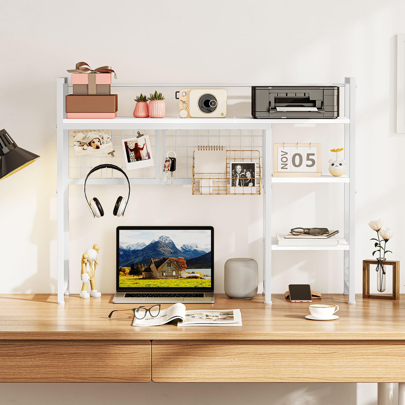Snughome Desk Shelf, 38.6" Desktop Organizer Shelf, Desk Hutch for Computer Monitor, 4 Tier Desktop