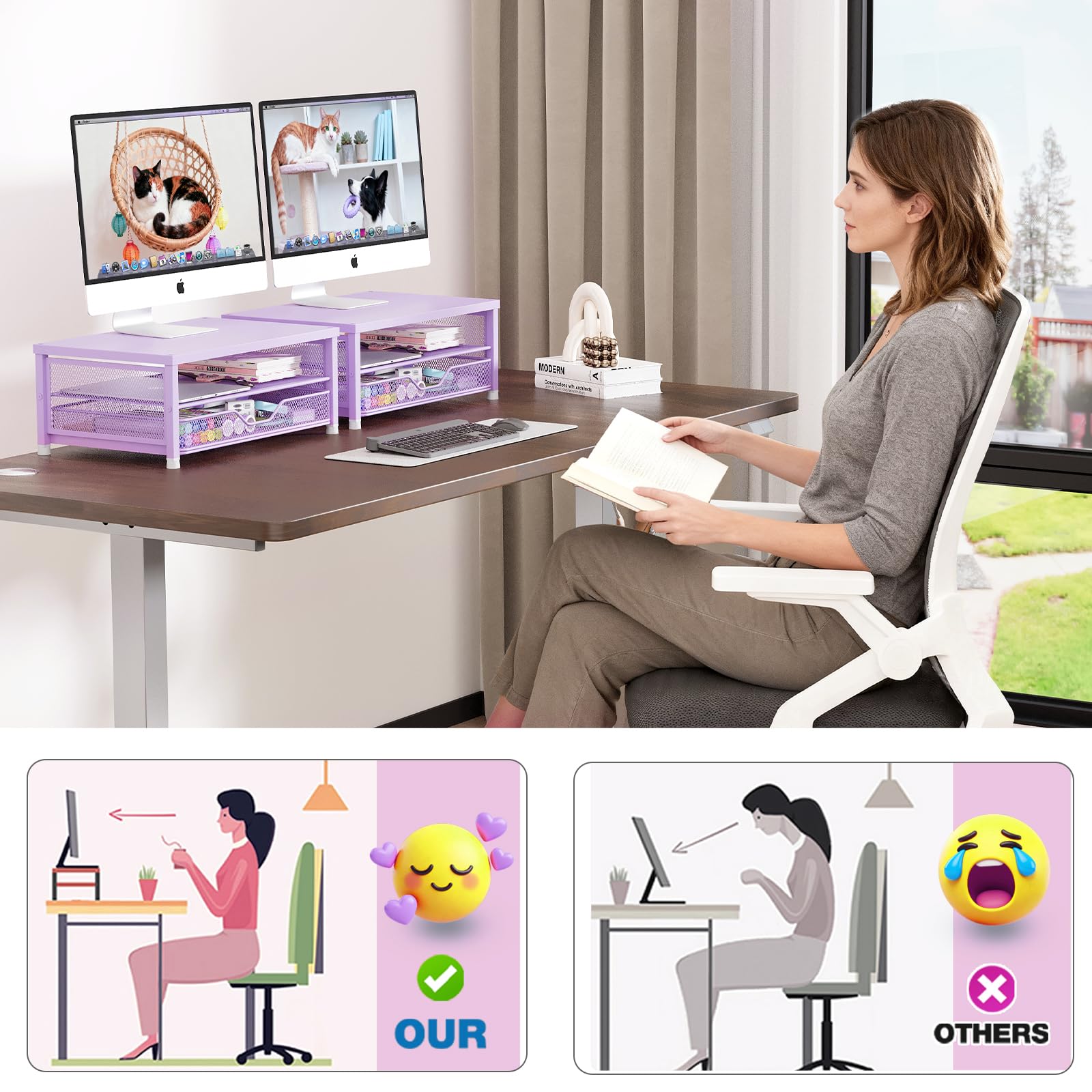 OPNICE Computer Monitor Stand Riser, Desk Organizer with Drawer, Printer & Laptop Stand, Office