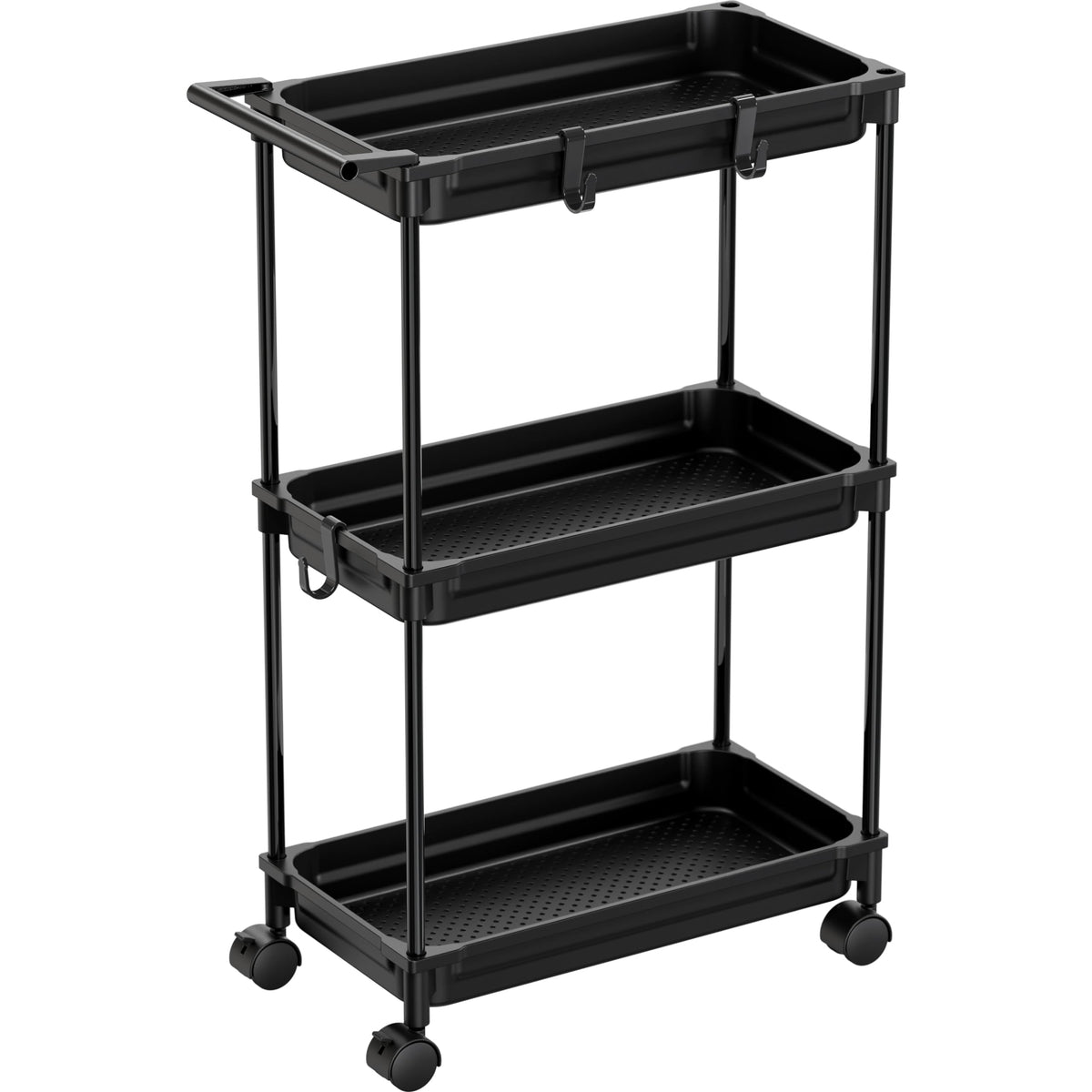 SimpleHouseware Standard 3-Tier Slim Rolling Storage Cart, Black