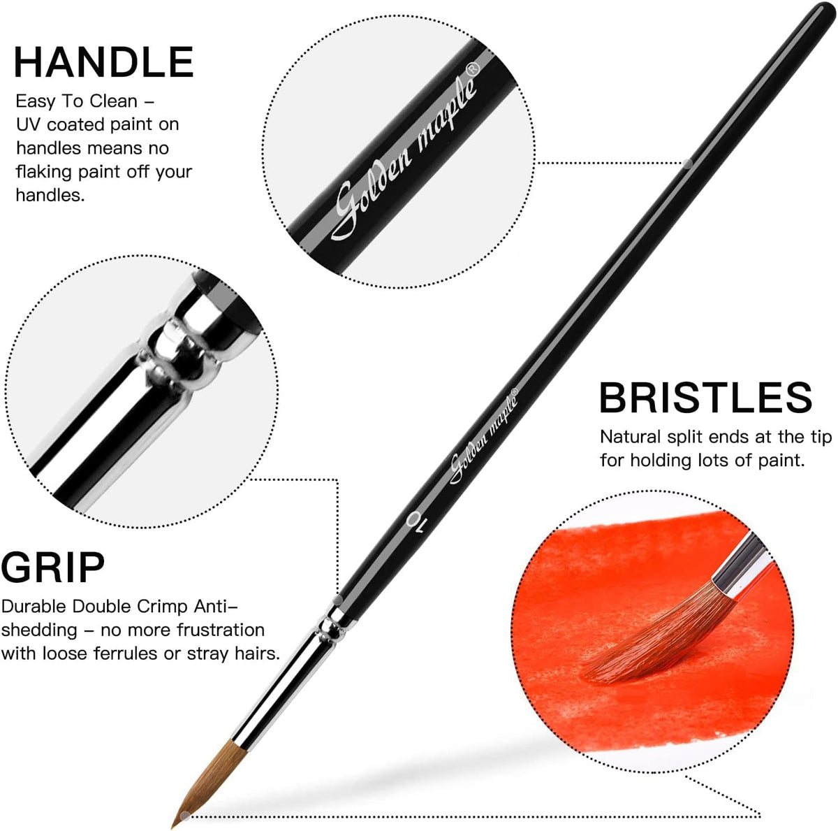 Watercolor Brushes Professional Set, 10 Artist Brushes Watercolor Paint Brushes, Golden Maple Sable