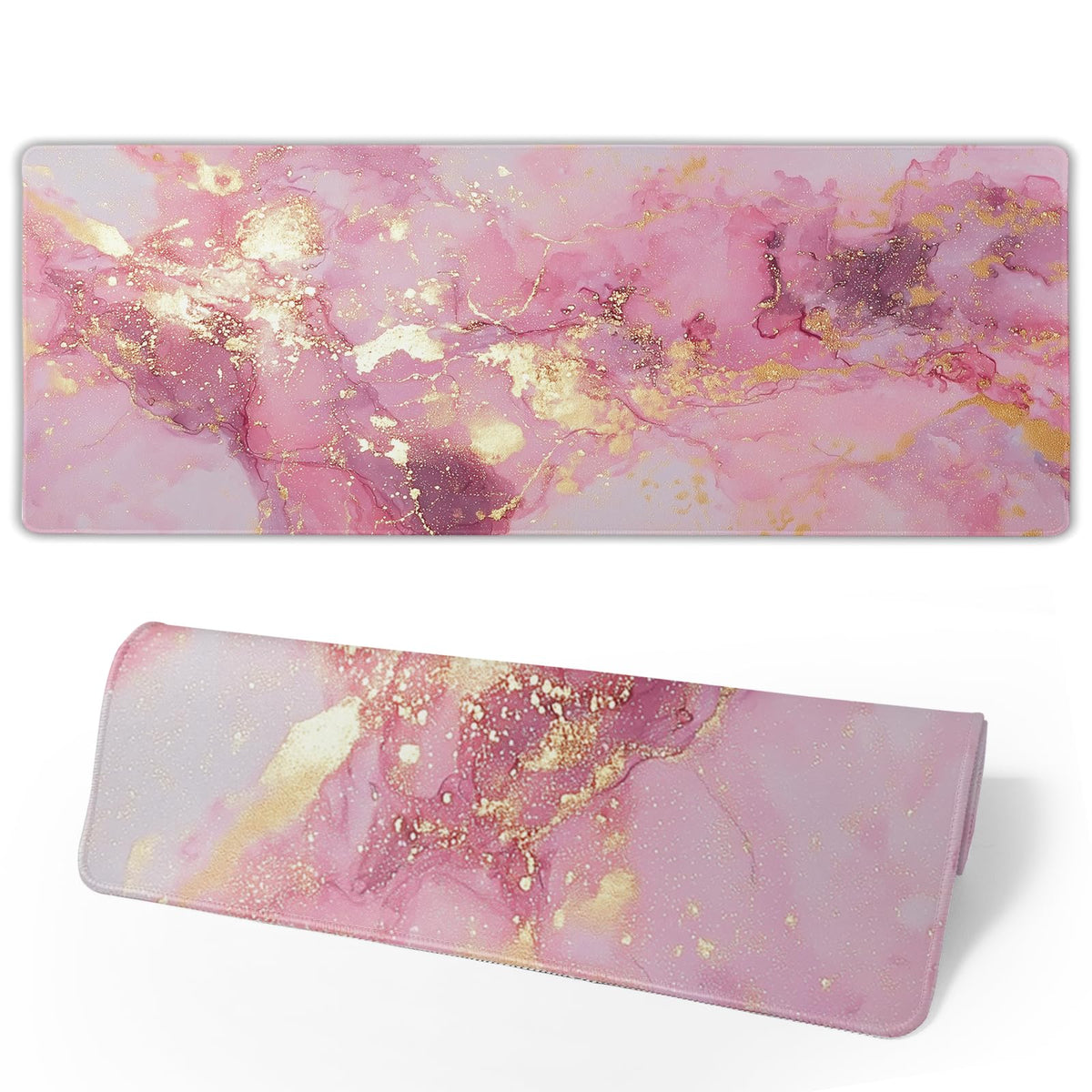 Gold Pink Marble Mouse Pad Extended Large 31.5x11.8in Coquette Kawaii Desk Mat Preppy Trendy