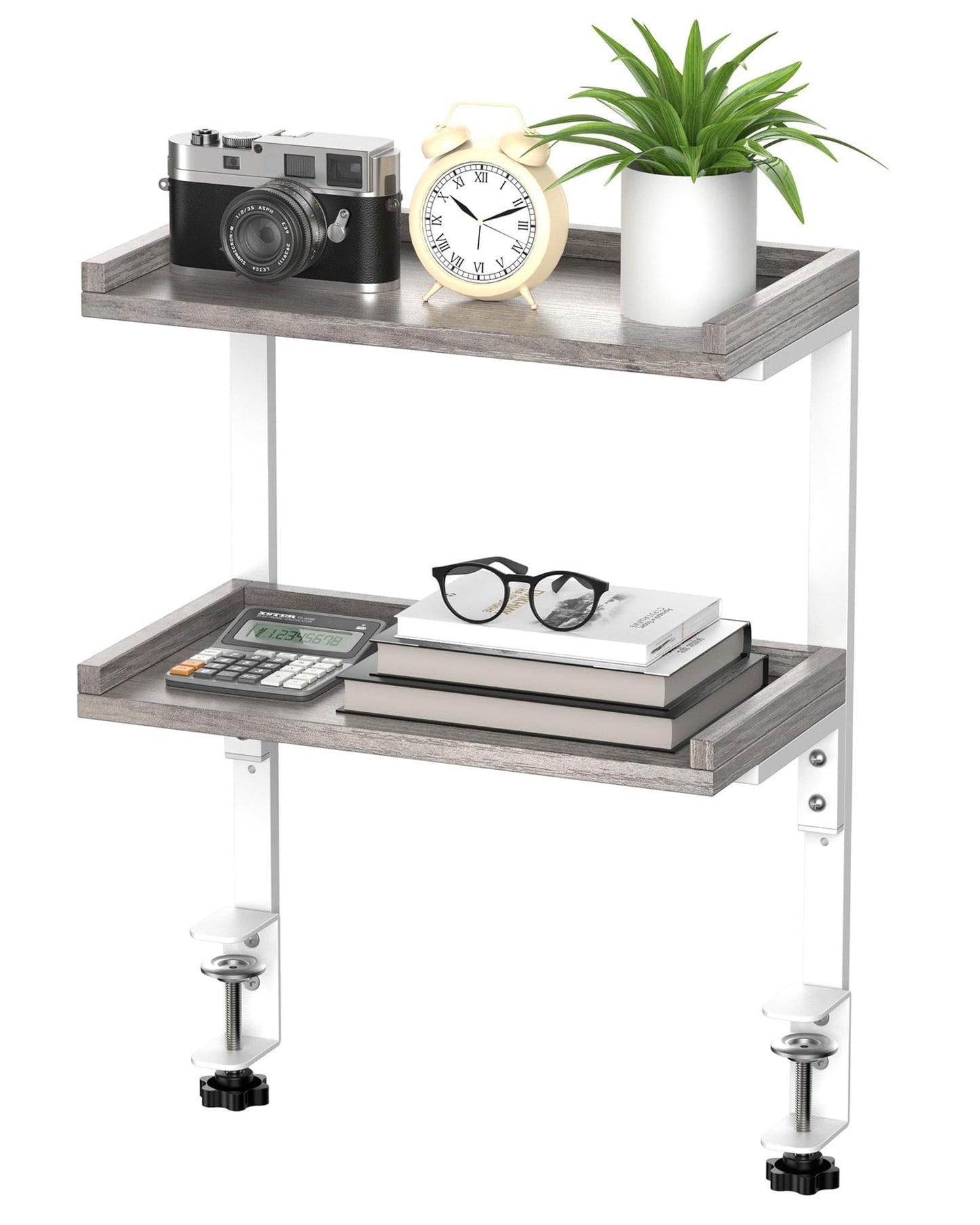 ART-GIFTREE Clamp On Desk Shelf 2-Tier, Wood Shelving Unit for Office Desk/Gaming Accessories