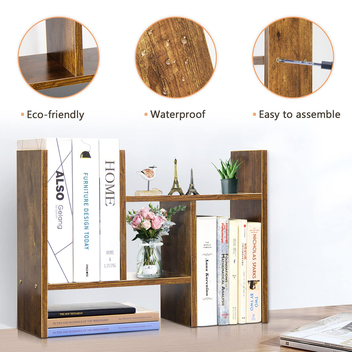J.M.Deco Desktop Organizers and Storage for Office, Adjustable Desktop Organizer Shelf Double H