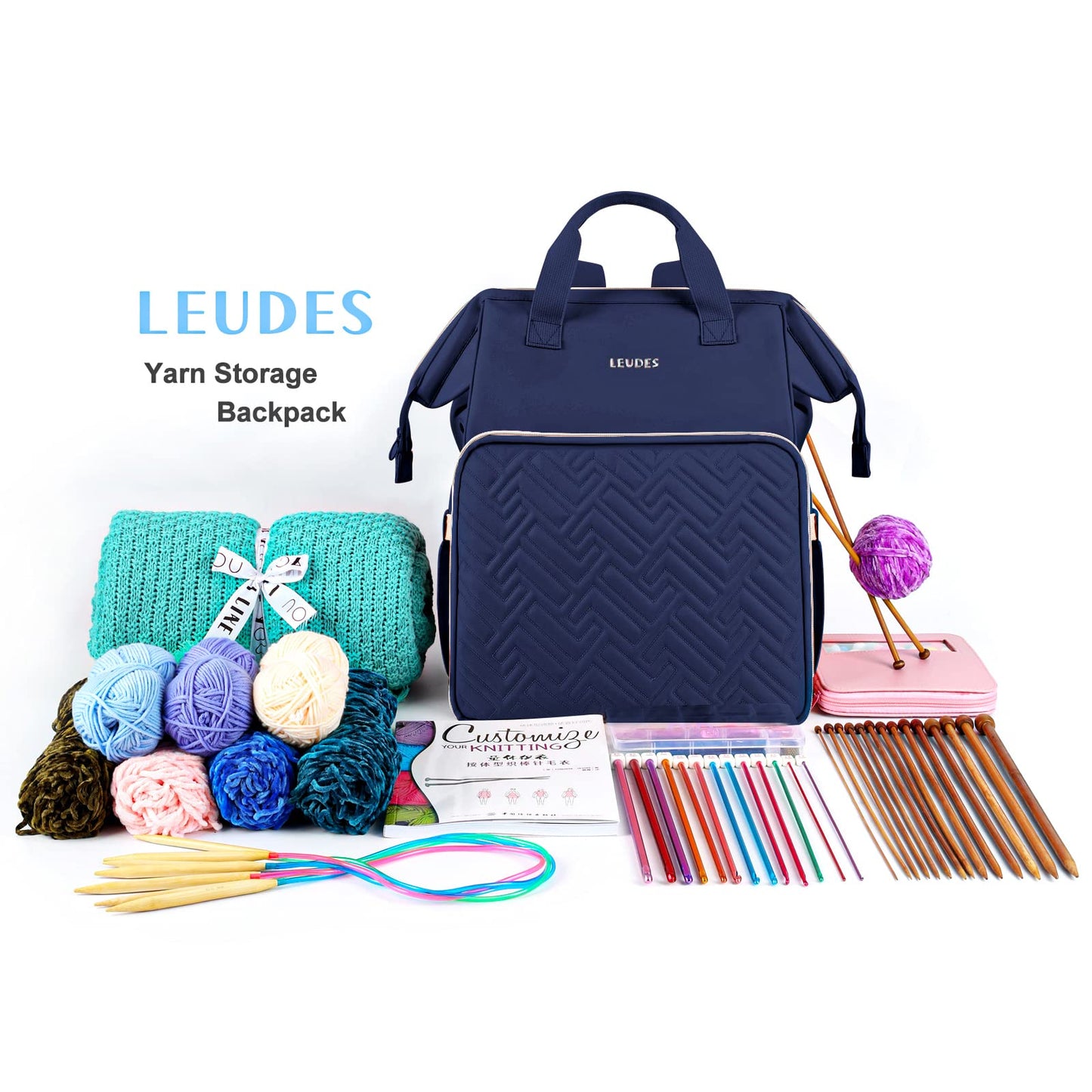 Leudes Crochet Bag Backpack for Yarn Storage Tote Travel Large Knitting Bag