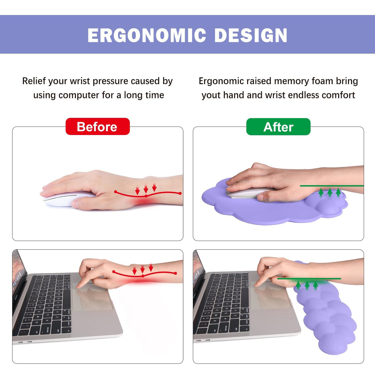 Lauspuck Cloud Keyboard Wrist Rest and Mouse Pad with Wrist Support Set, Ergonomic PU Leather