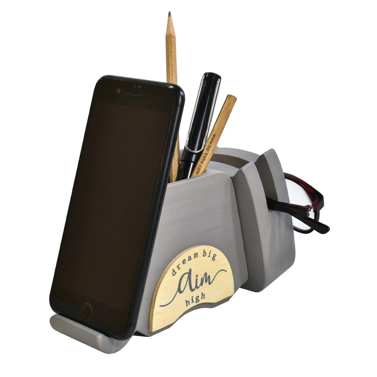 I'm Wood Multipurpose Eyeglass Phone Pen & Pencil Holder Stand Stationery Desk Organizer
