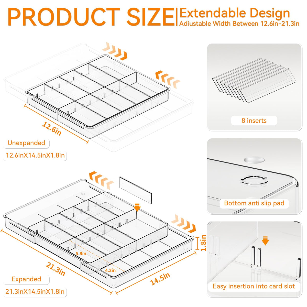 Yieach Large Expandable Desk Drawer Organizer Tray for Office Supplies and Accessories With 12