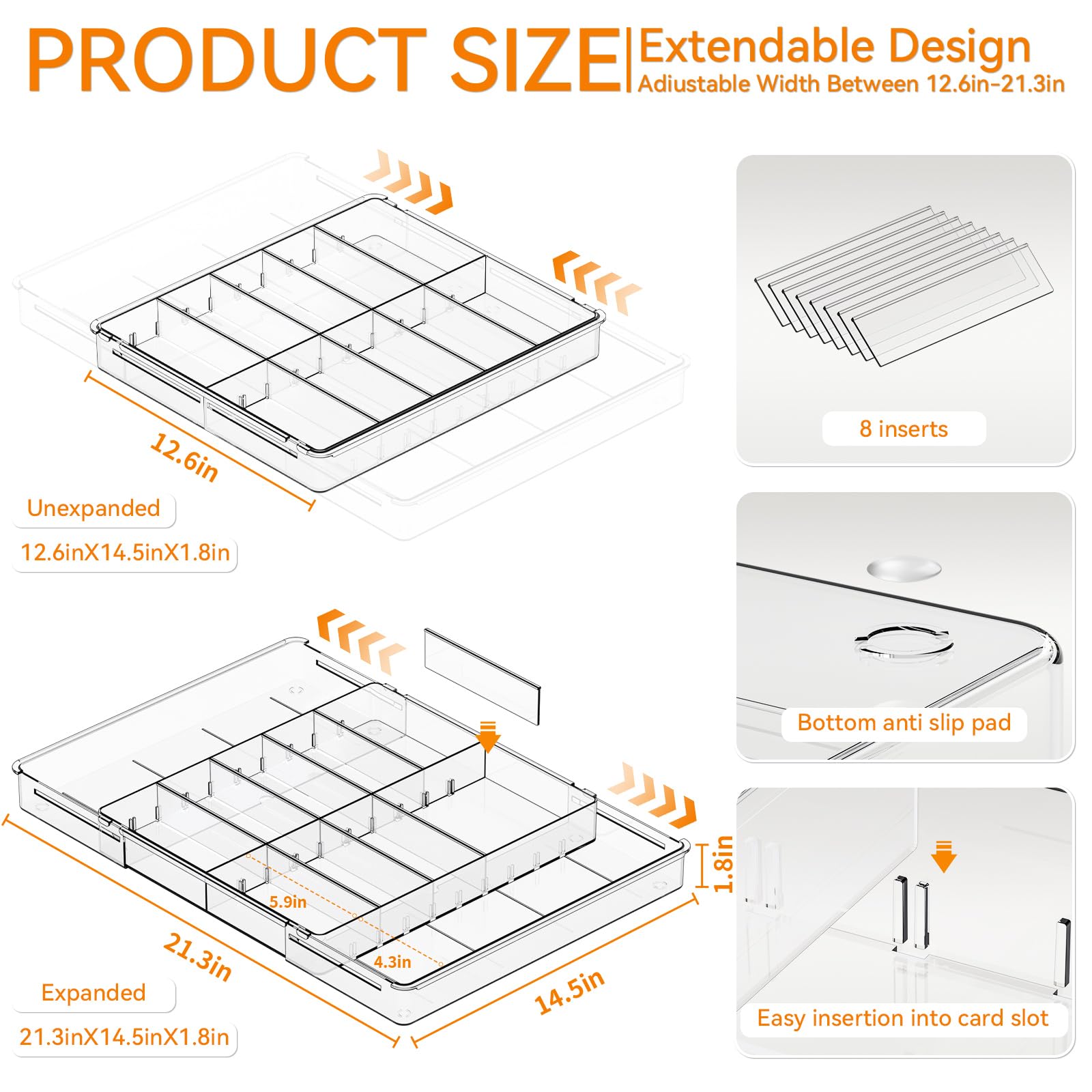 Yieach Large Expandable Desk Drawer Organizer Tray for Office Supplies and Accessories With 12