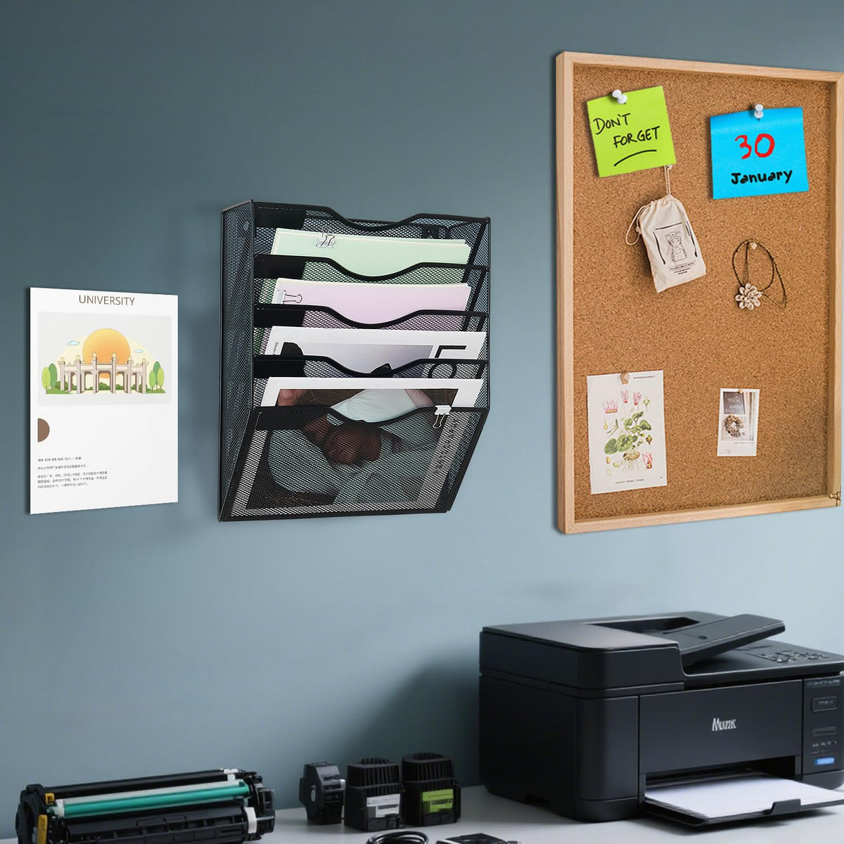LEKETREE Wall File Organizer with Office Assorted, 5 Pockets Mesh Wall Mounted Hanging Files
