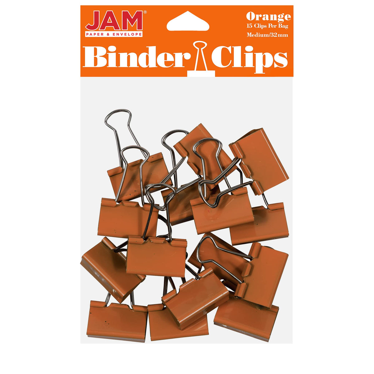 JAM PAPER Colorful Binder Clips - Medium - 1 1/4 Inch (32 mm) - Orange Binderclips - 15/Pack