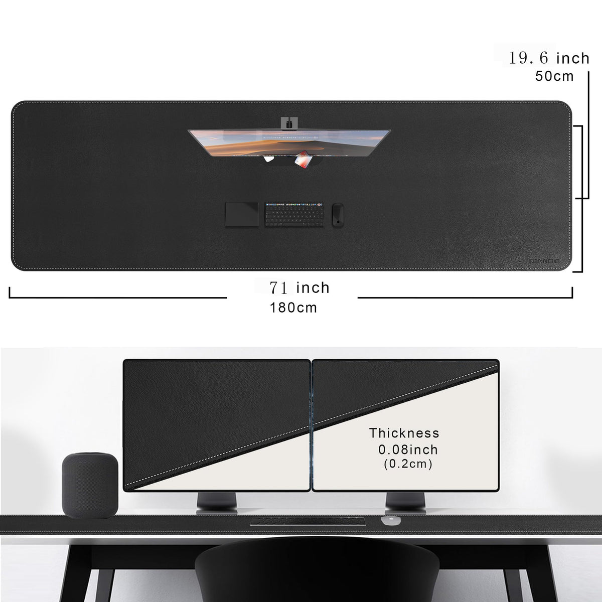 CENNBIE Leather Desk Mat, 71" x 19.6" Large Mouse pad for Desk (Black)