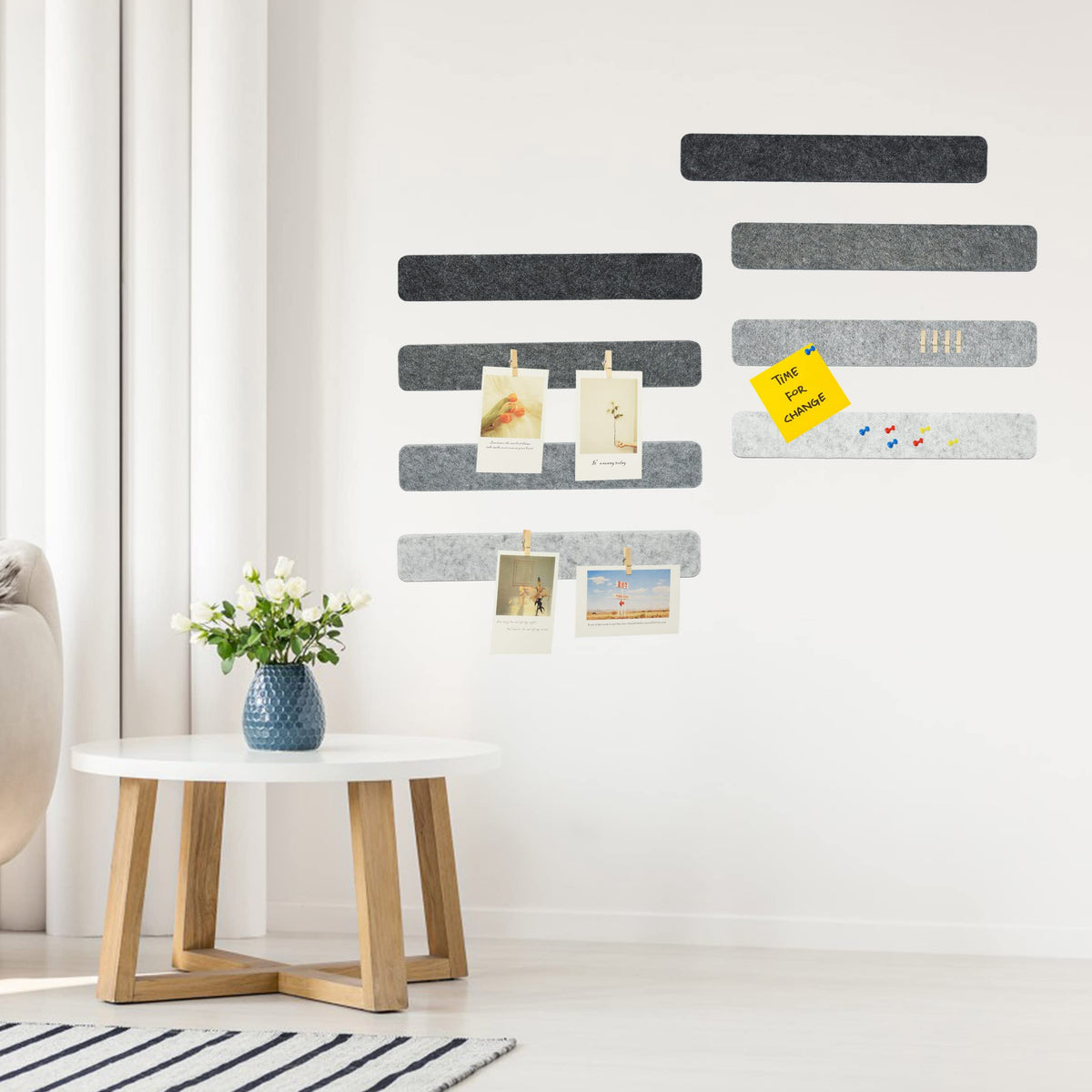 YOUDEFUL 8Pcs Bulletin Board Strip, Felt Cork Board with 50 Pushpins