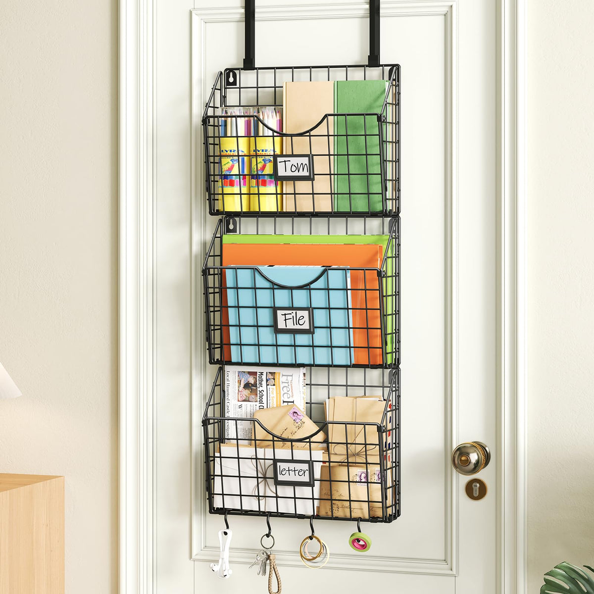 X-cosrack 3-Tier Hanging Wall Files with Door Hooks and 6pcs S Shape Hooks