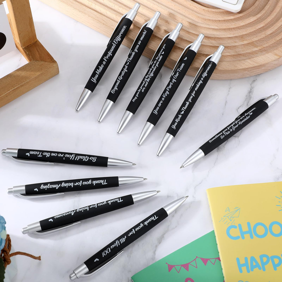 Yeaqee 100 Pcs Motivational Pens, Black, Positive