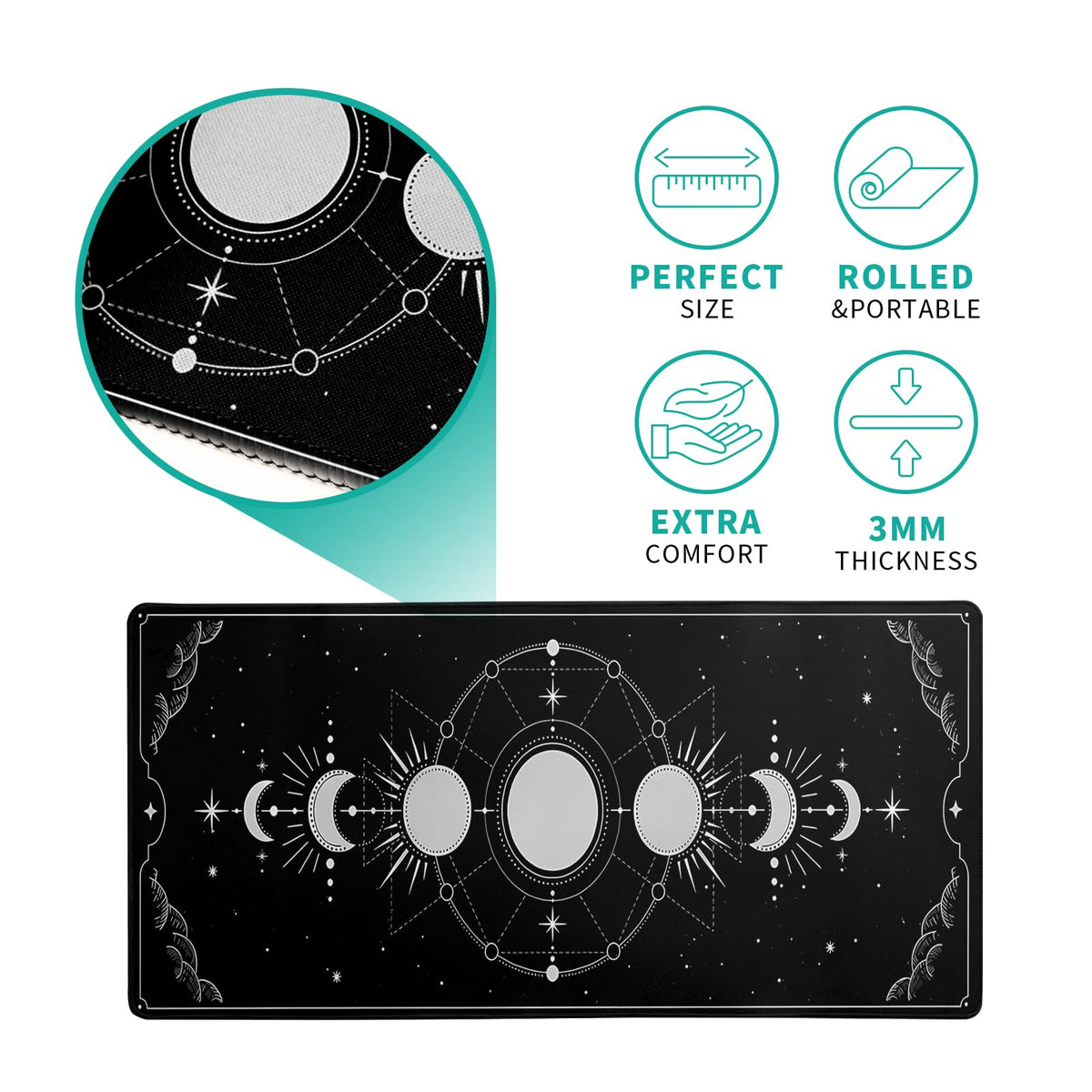 Sun Moon Gaming Mouse Pad Black Large Mouse Pad for Keyboard and Mousepad Desk Mat with 3mm