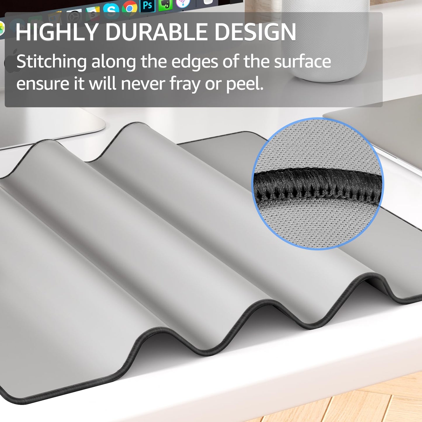 KTRIO Large Gaming Mouse Pad, Desk Mat, 31.5 x 15.7 in, Silver Grey, XXL