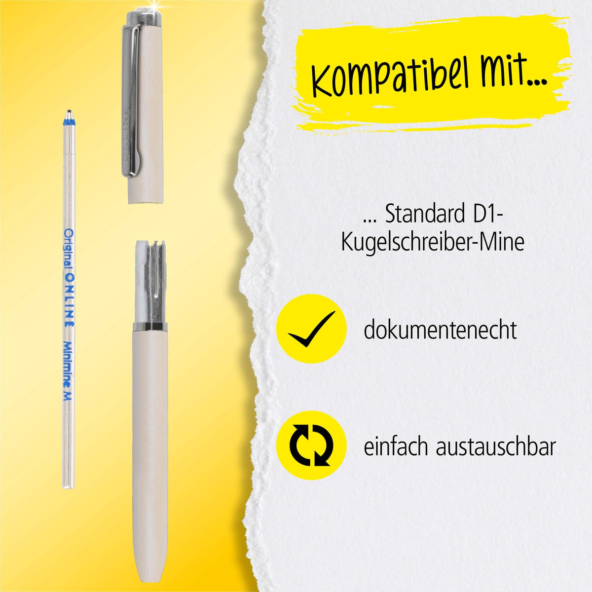ONLINE Mini Pearl Ballpoint Pen - Wallet with Twist Mechanism & Metal Clip I 8 cm Miniature