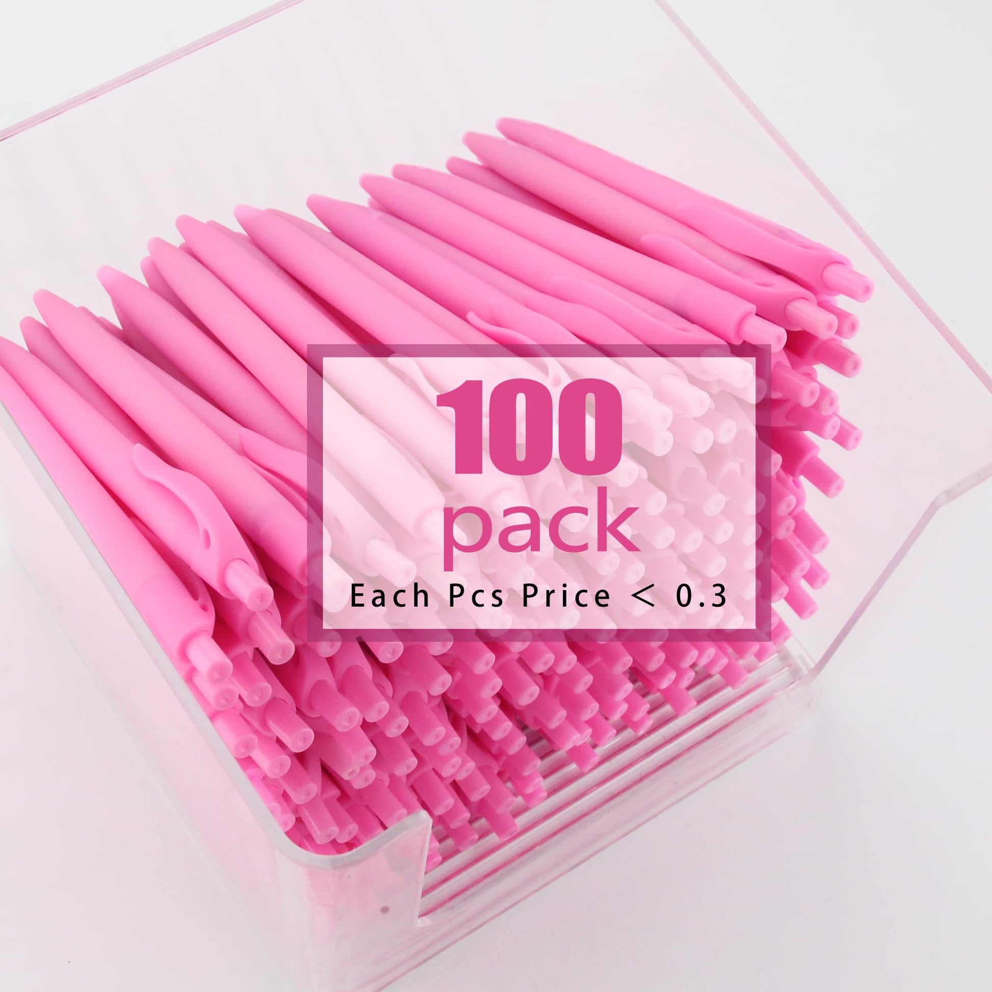 Deegtran Pens Bulk, 100 Pack No Bleed Pink Barrel Click Pens, Medium Point, Smooth Ink, 1.0MM Black