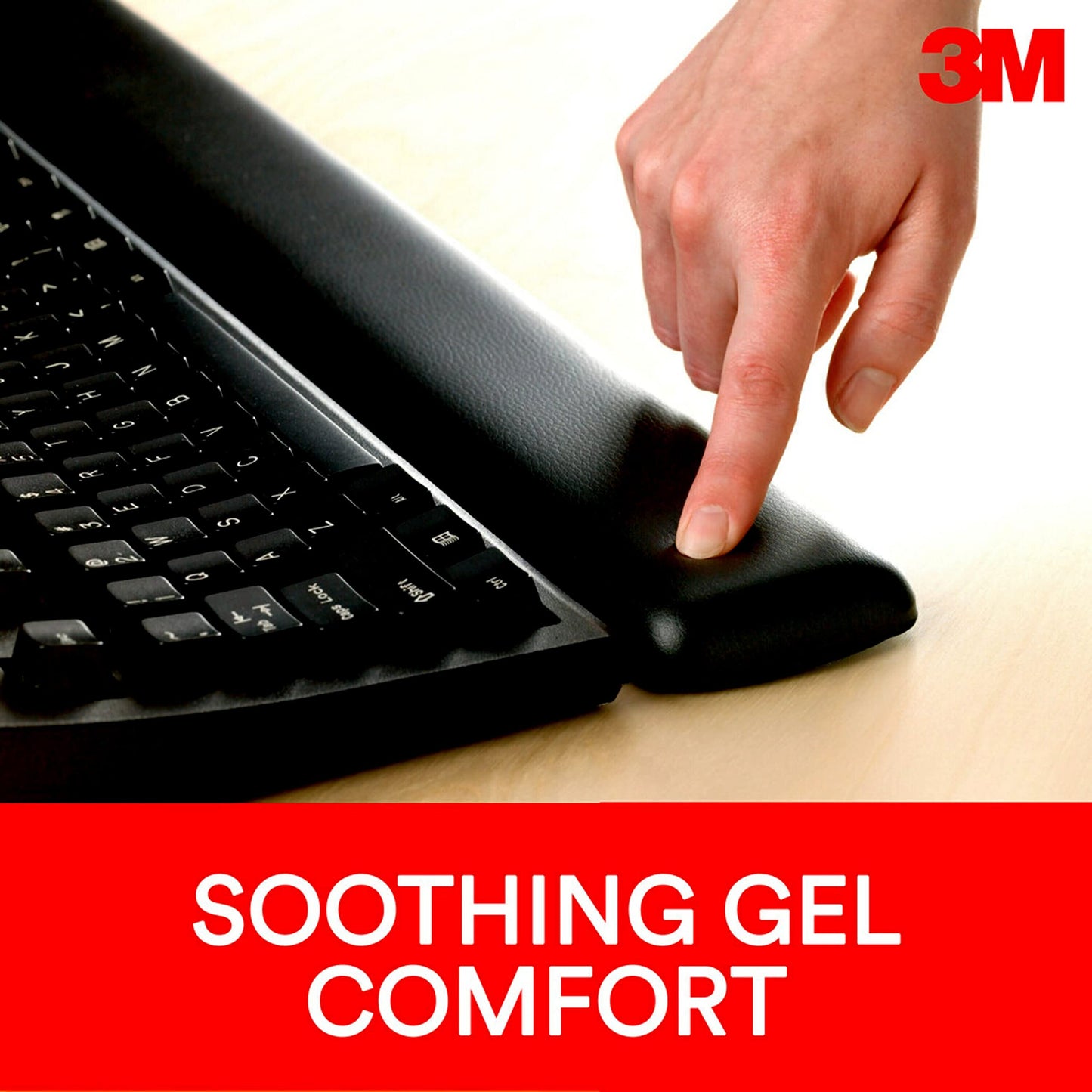 3M Keyboard Wrist Rest, Gel, Black Leatherette, Wired, Kp200le