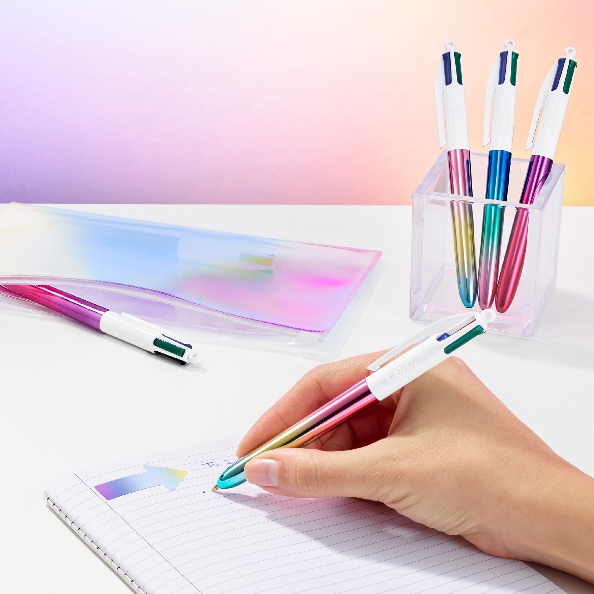 BiC 4 Colours Shine and Gradient Retractable Ball Pens Medium Point (1.00 mm) in Metallic Silver