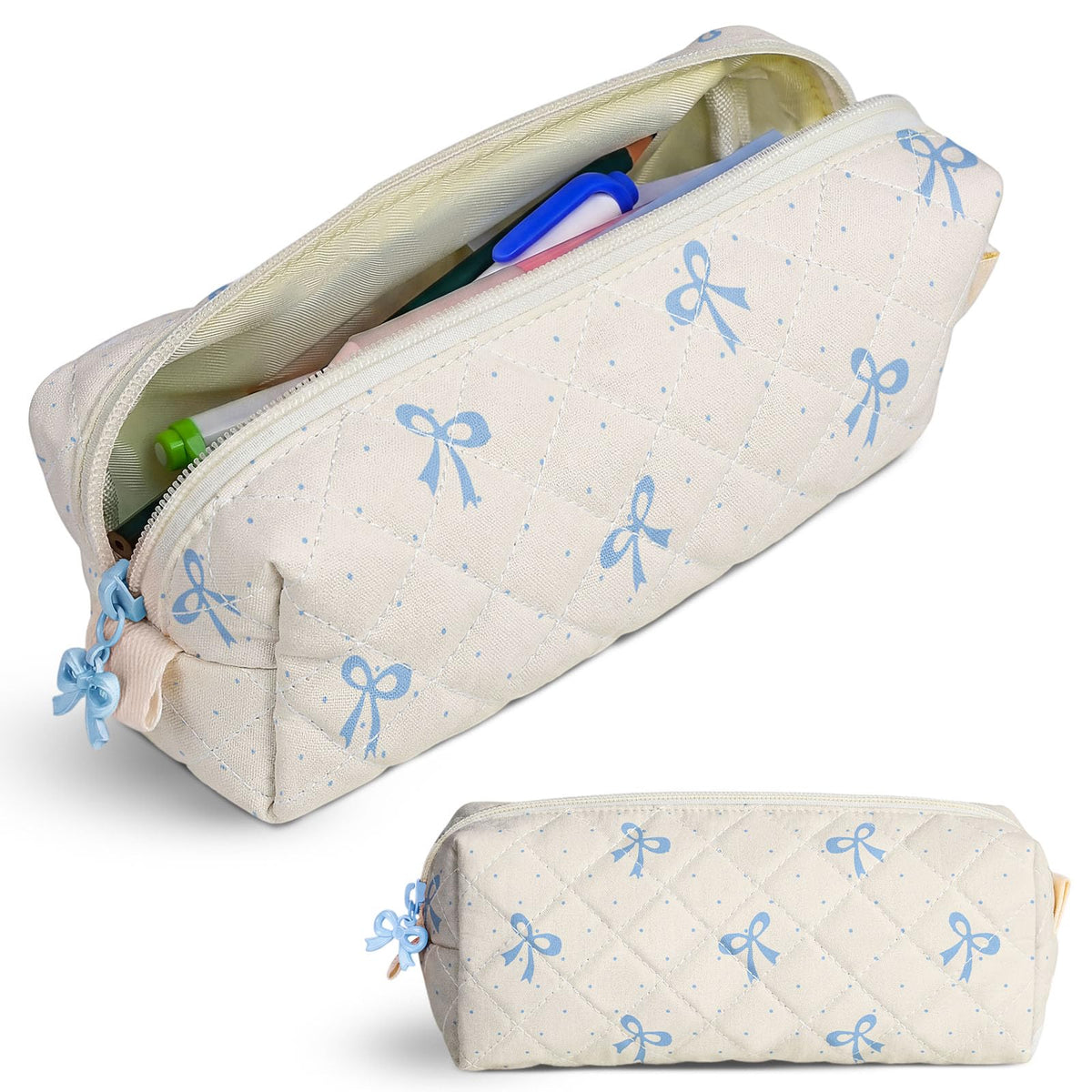 shiprabags Cute Quilted Pencil Case for Girls Women, Aesthetic Small Floral Pencil Pouch,Slim Soft