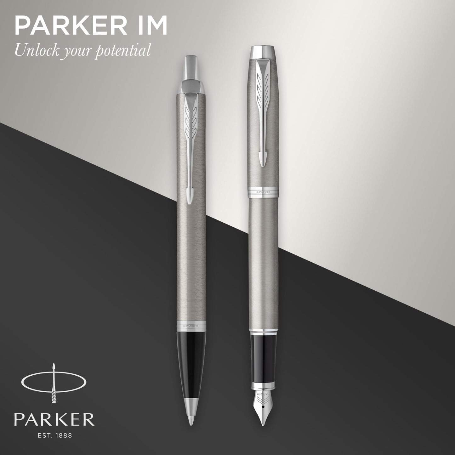 Parker IM Duo Pen Gift Set | Fountain Pen, Ballpoint Pen & Pen Pouch | Stainless Steel Finish with