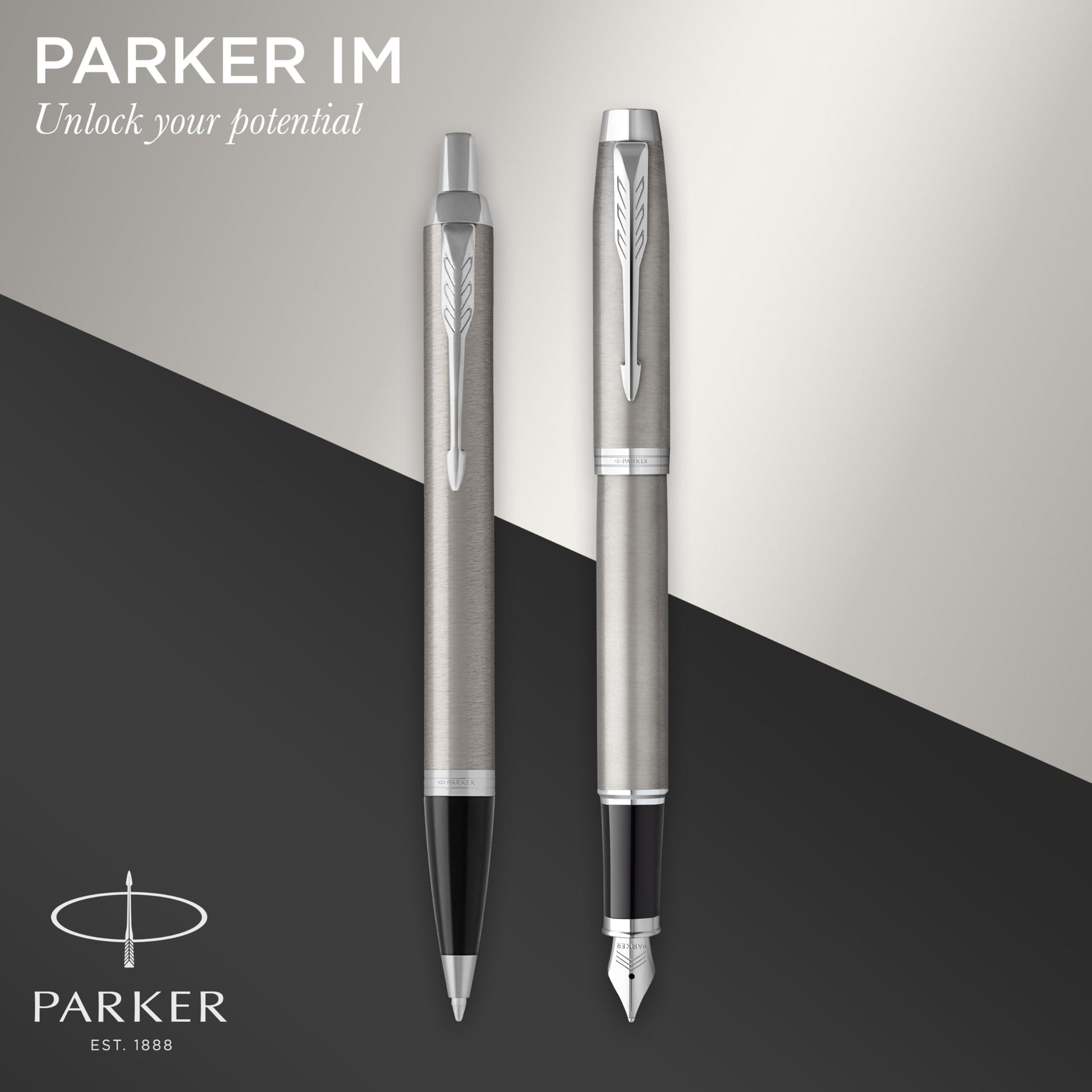 Parker IM Duo Pen Gift Set | Fountain Pen, Ballpoint Pen & Pen Pouch | Stainless Steel Finish with