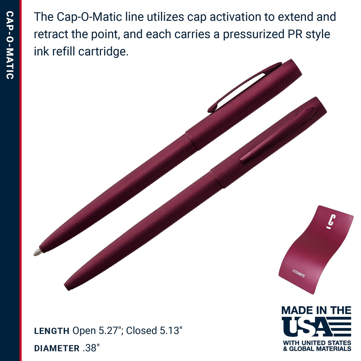Fisher Space Pen Black Cherry Cerakote Finish Cap-O-Matic Pen, Black Ink
