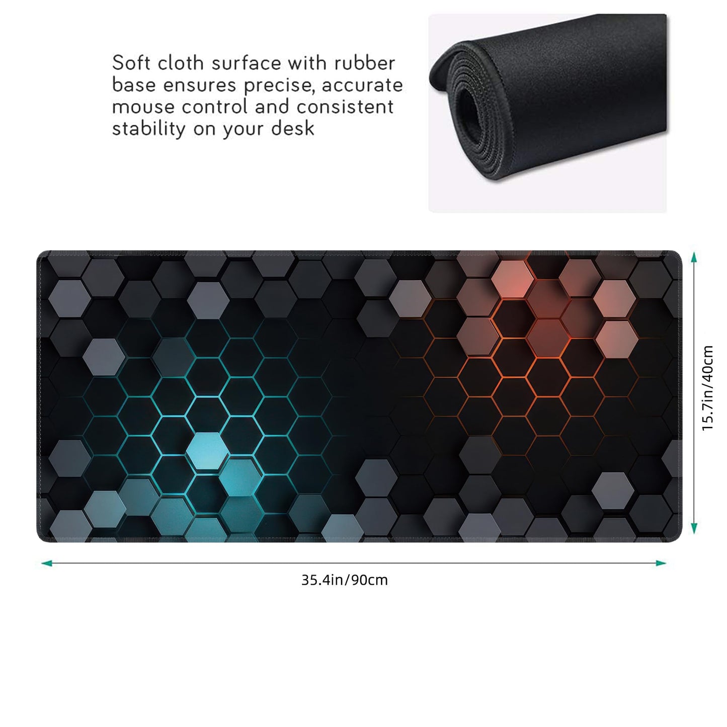 Hexagon Honeycomb Large Mouse Pad,Gaming Keyboard Desk Pad,Extended Mouse Mat Non-Slip Rubber Base