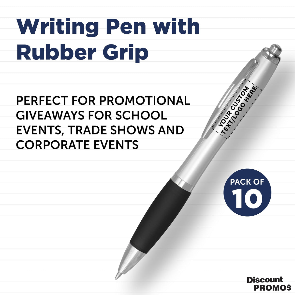 Personalized Ballpoint Pens with Rubber Grip and Click Button, Pack of 10 by DISCOUNT PROMOS