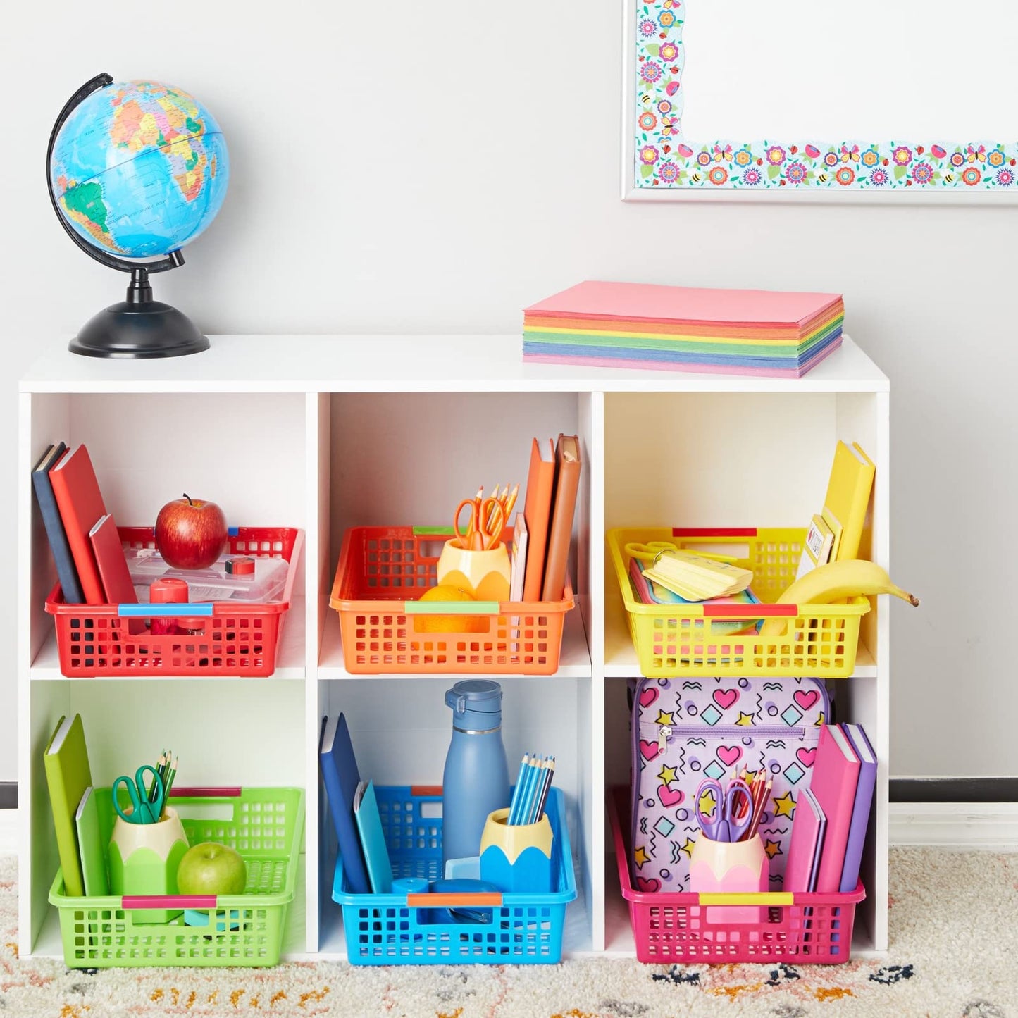 Bright Creations 6 Pack Plastic Turn In Paper Trays for Classroom, Colorful Storage Bin Basket