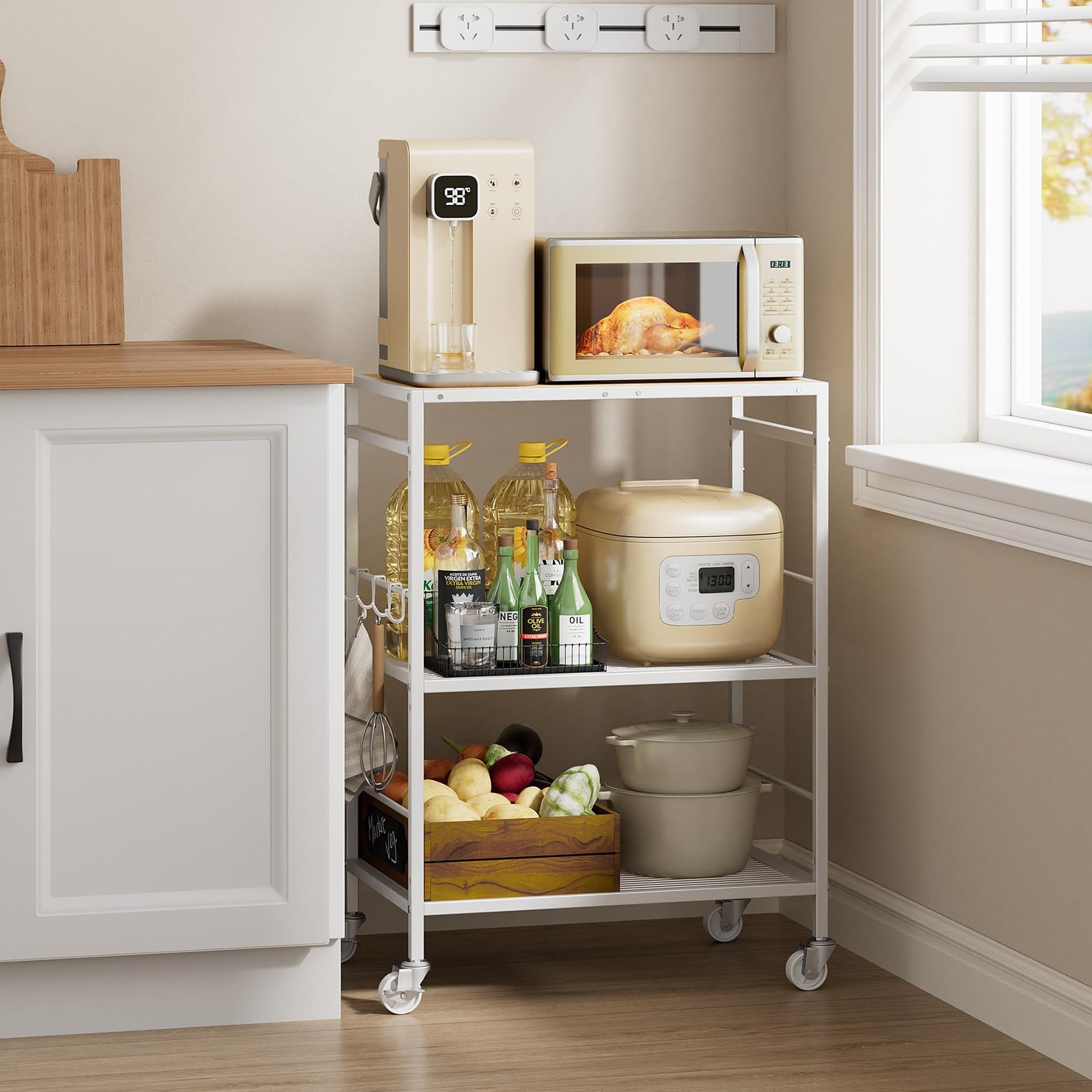 3 Tier Rolling Kitchen Microwave Cart, Utility Cart , Microwave Stand White
