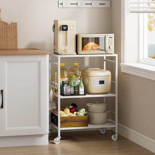 3 Tier Rolling Kitchen Microwave Cart, Utility Cart , Microwave Stand White