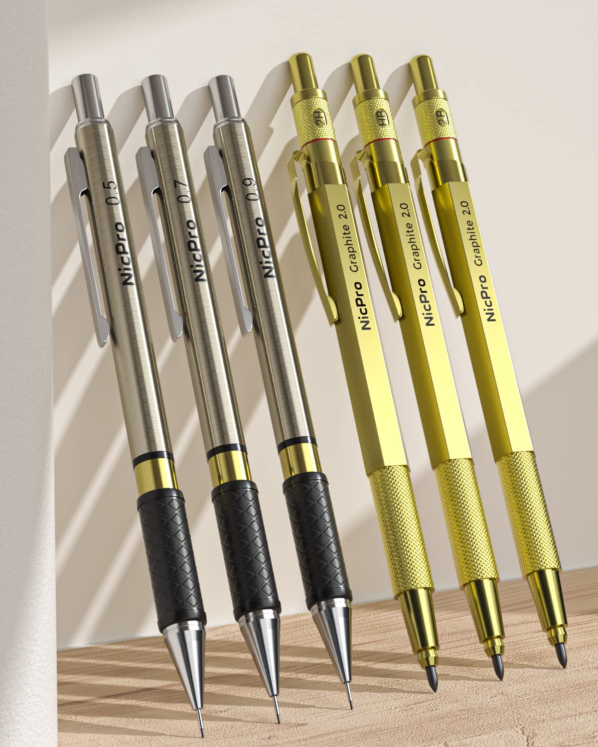Nicpro 30PCS Art Mechanical Pencils Set in Leather Case-Gold